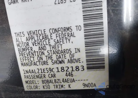 2009 Nissan Altima 2.5 S из США, поврежденный, VIN 1N4AL21E59C182183